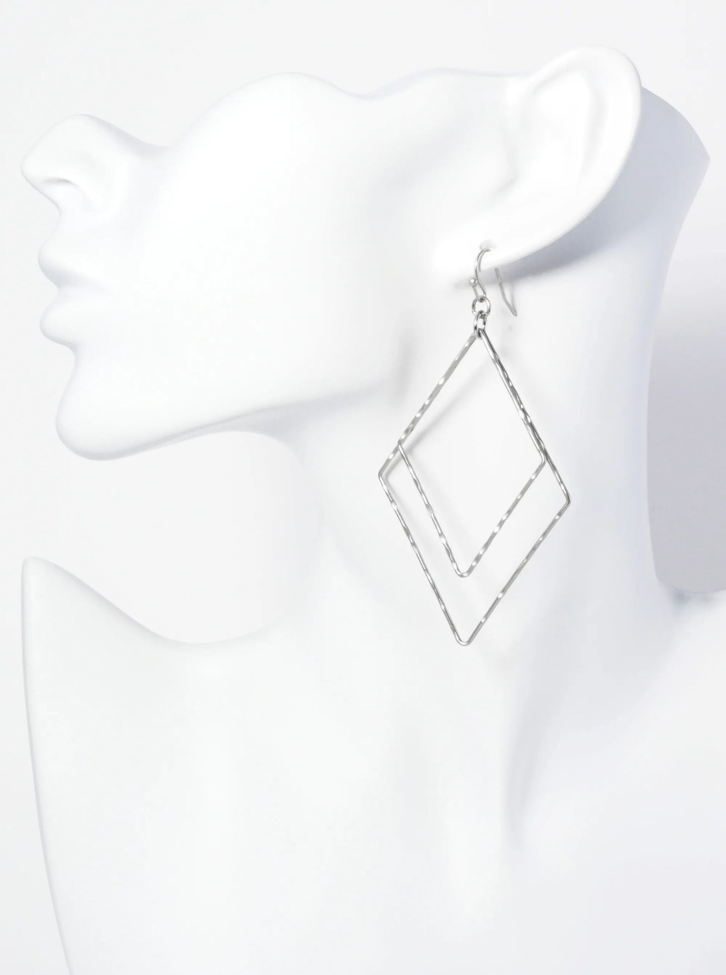 Textured Metal Double Diamond Shape Dangle Earrings