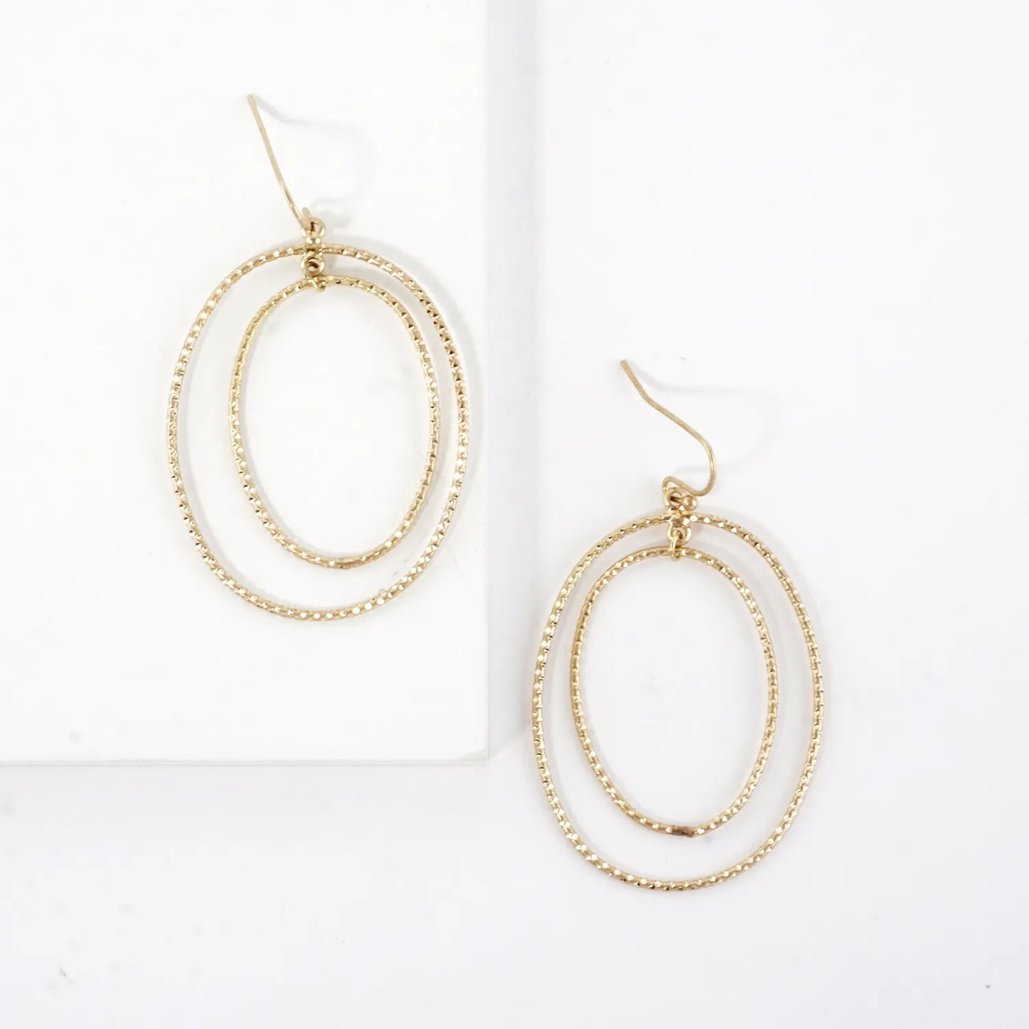 Textured Metal Double Oval Dangle Earrings