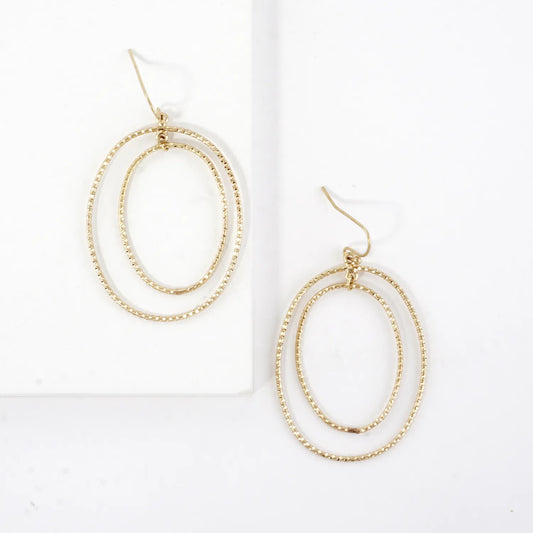 Textured Metal Double Oval Dangle Earrings