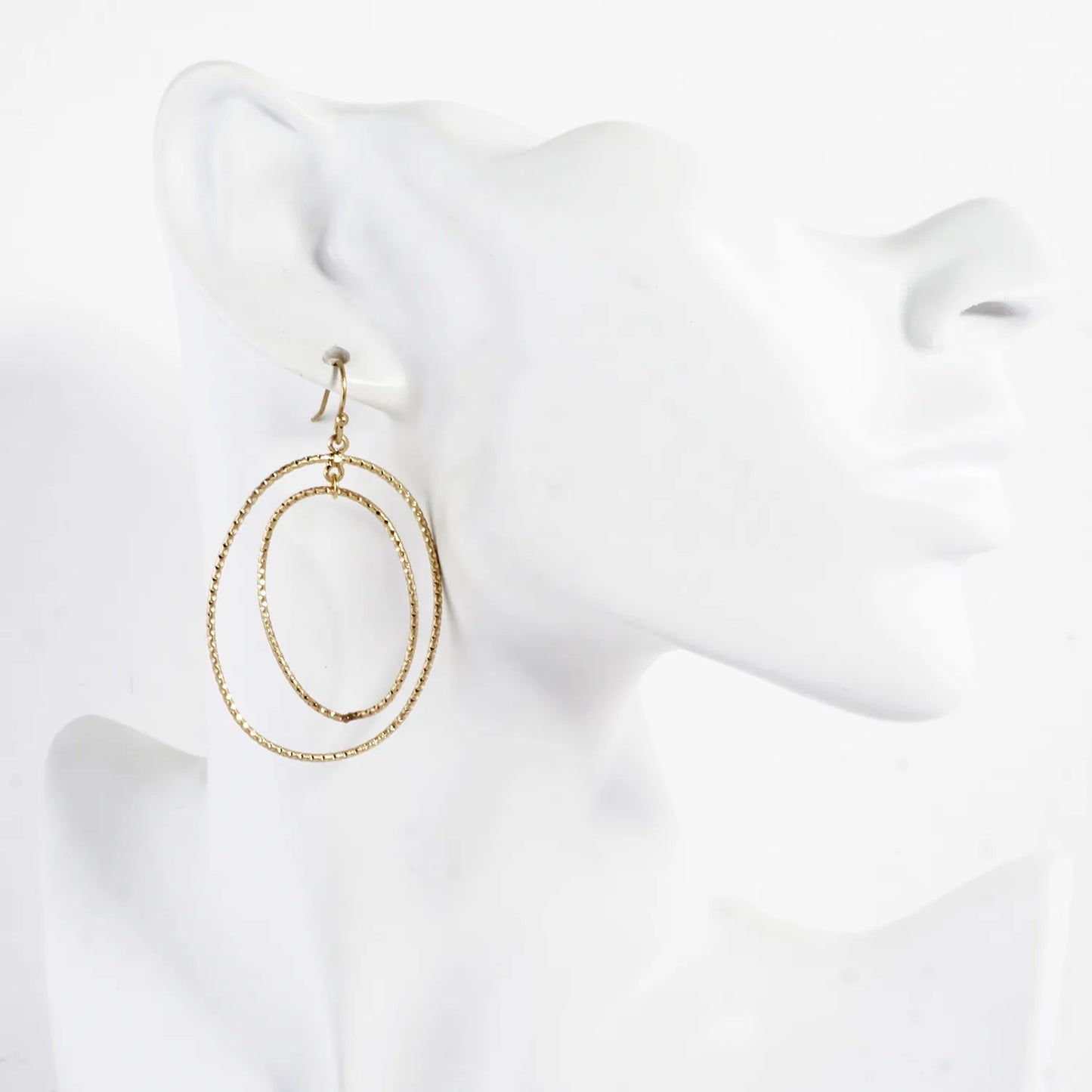 Textured Metal Double Oval Dangle Earrings