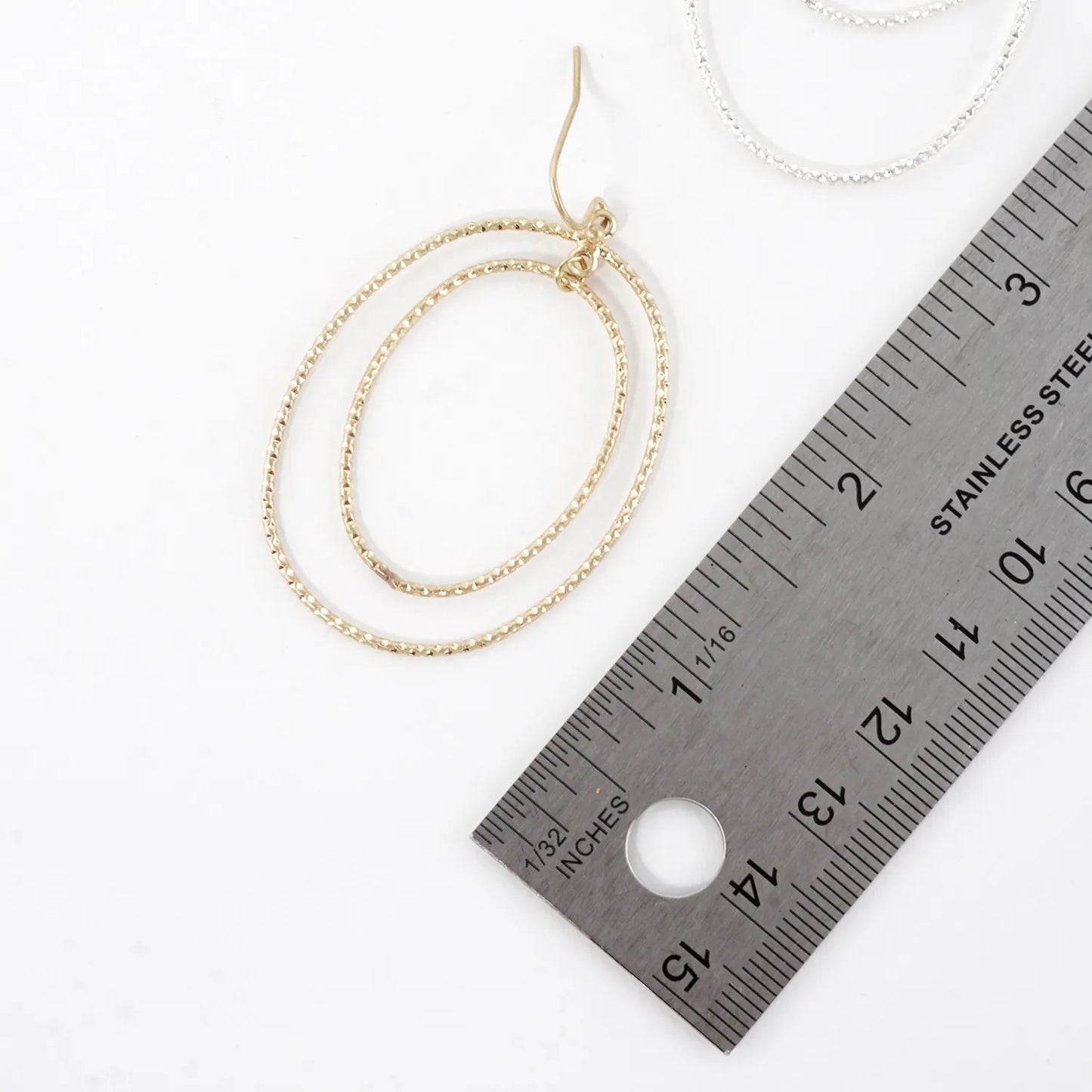 Textured Metal Double Oval Dangle Earrings