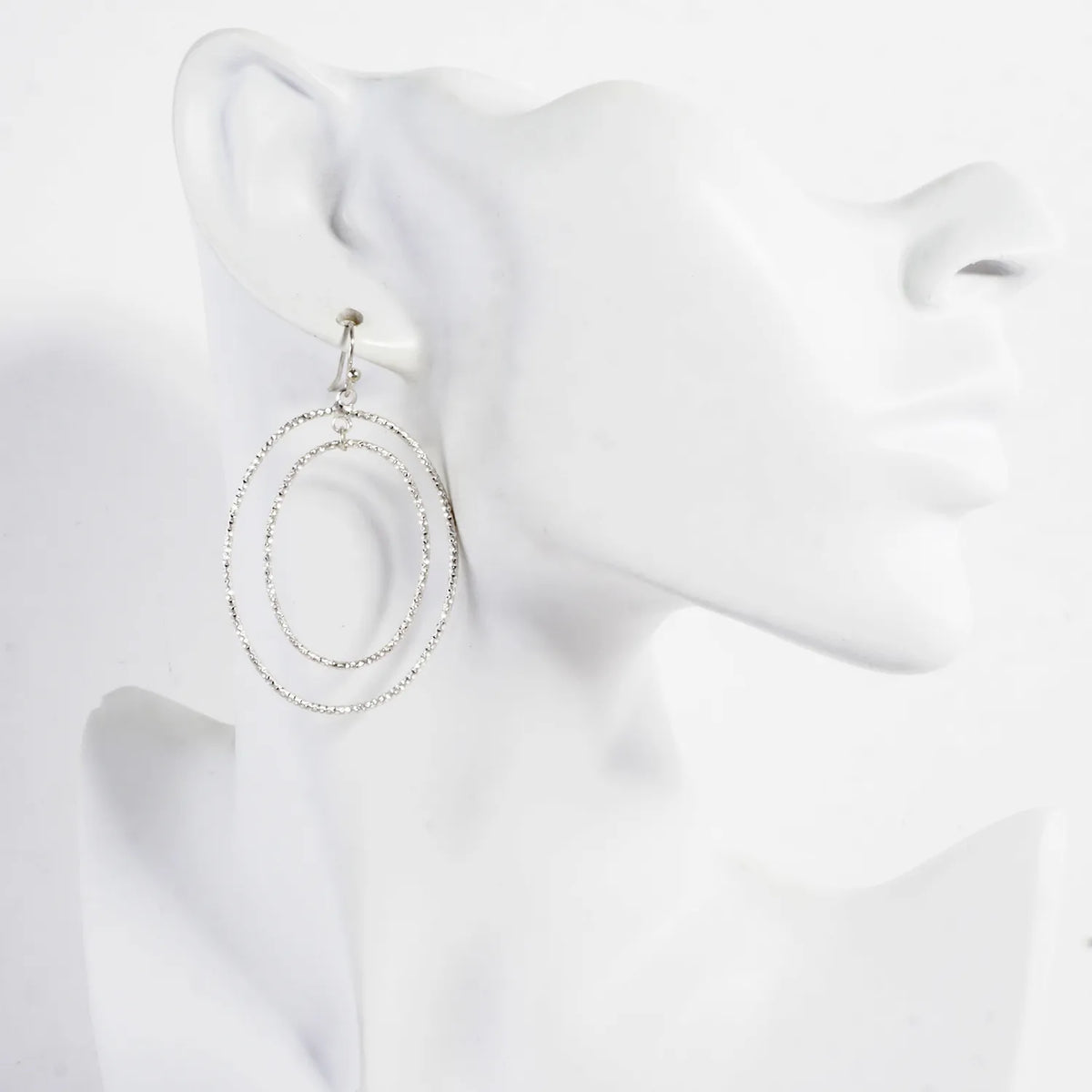 Textured Metal Double Oval Dangle Earrings