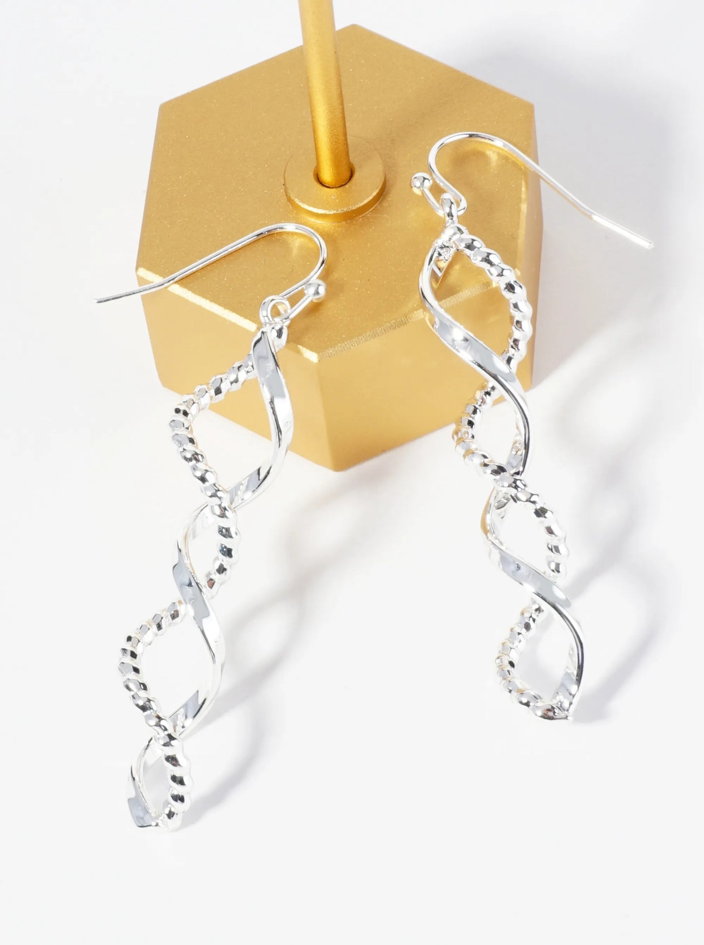 Textured Metal Double Spiral Dangle Earrings