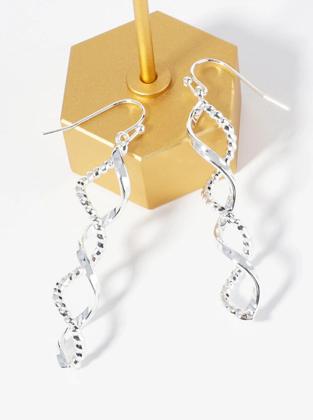 Textured Metal Double Spiral Dangle Earrings