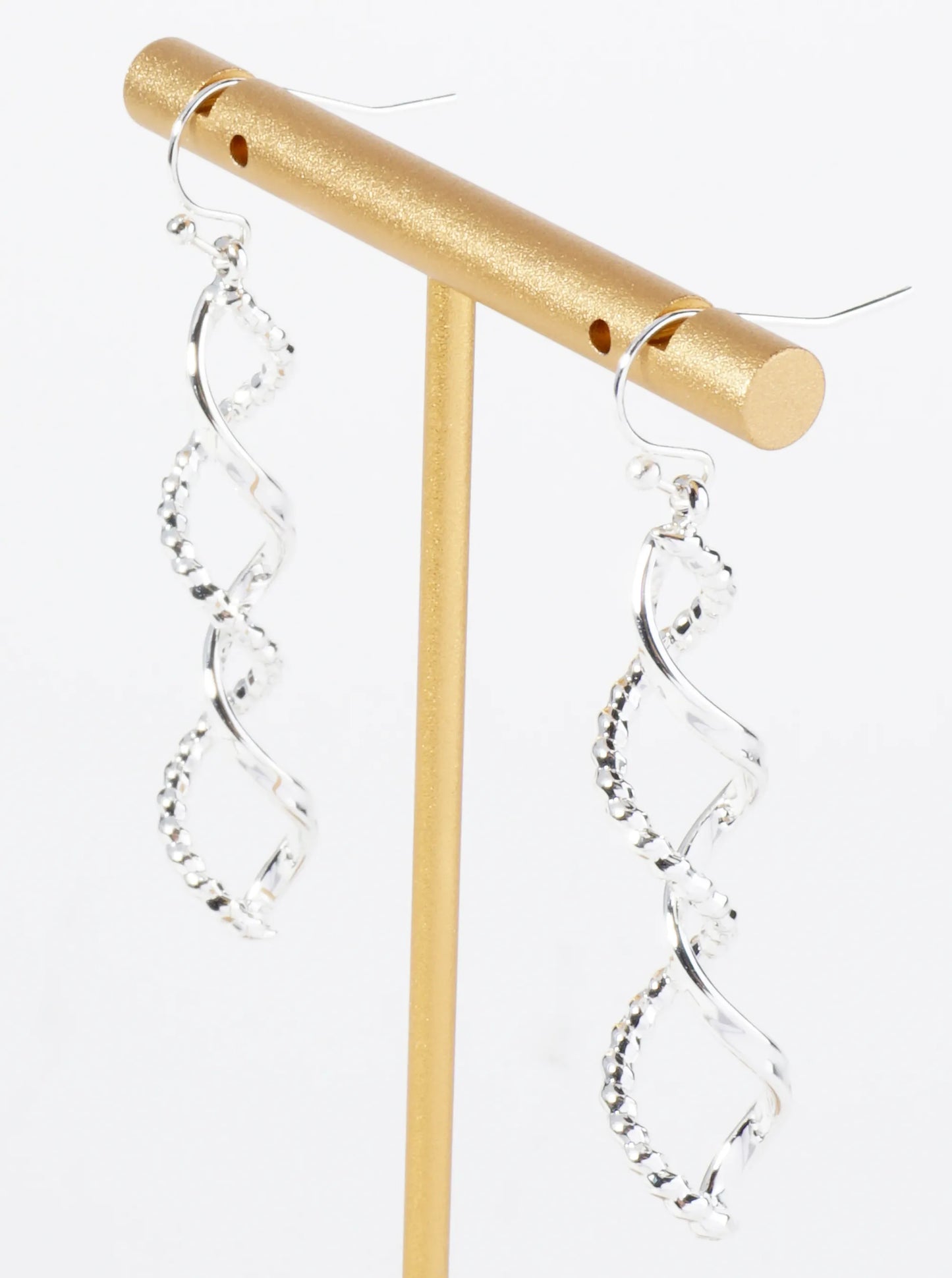 Textured Metal Double Spiral Dangle Earrings