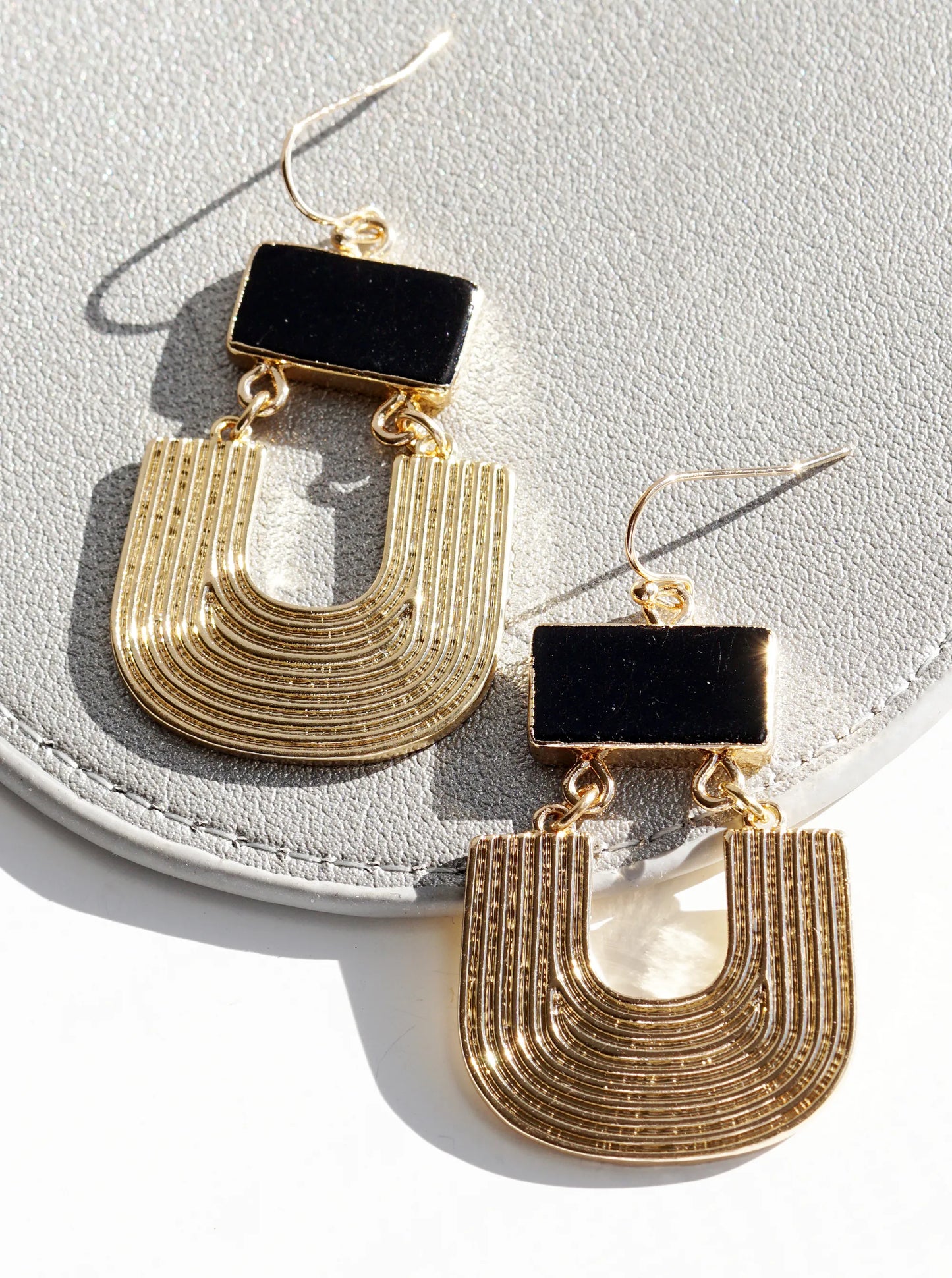 Textured Metal Drop Semi-Precious Natural Stone Dangle Earrings