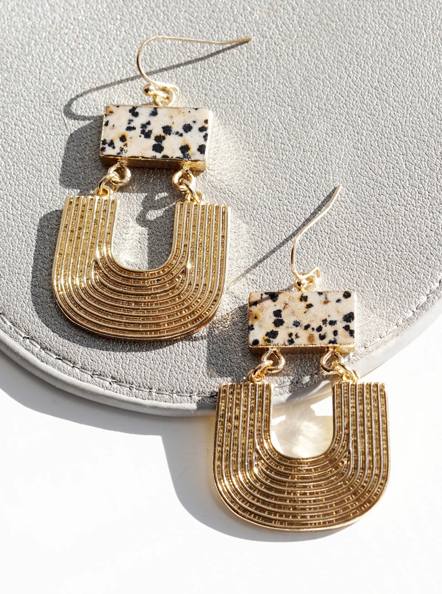 Textured Metal Drop Semi-Precious Natural Stone Dangle Earrings