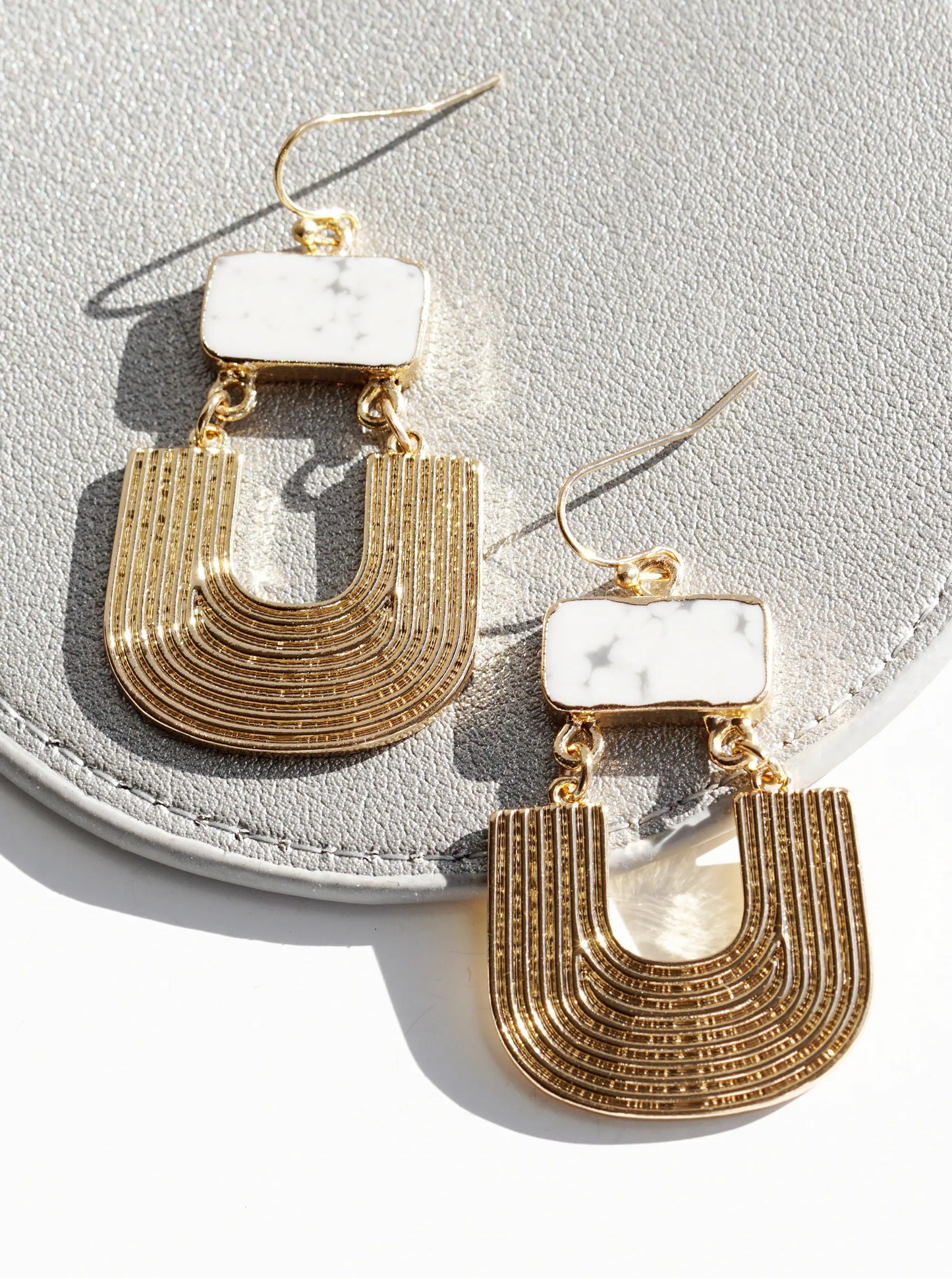 Textured Metal Drop Semi-Precious Natural Stone Dangle Earrings