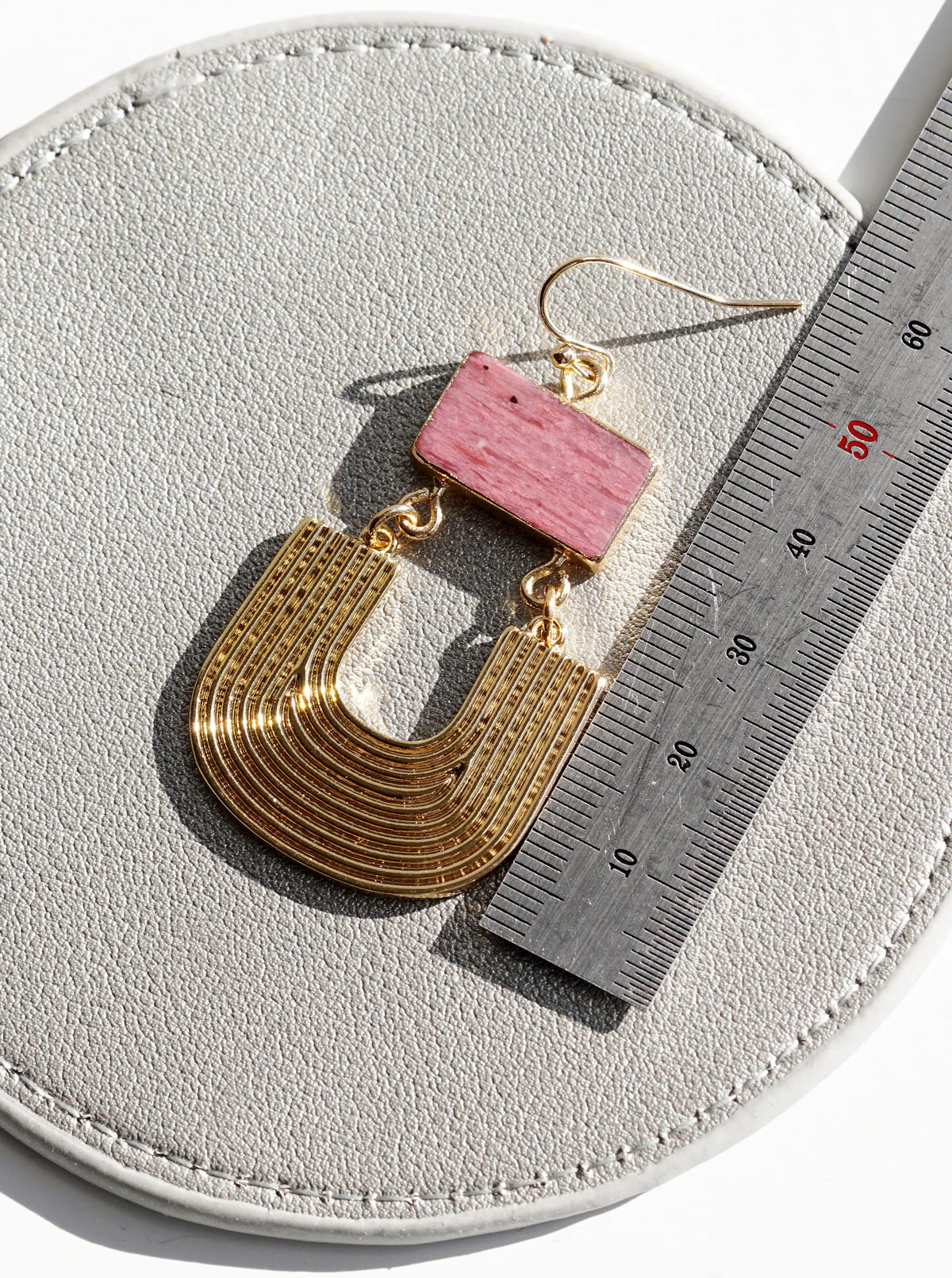 Textured Metal Drop Semi-Precious Natural Stone Dangle Earrings