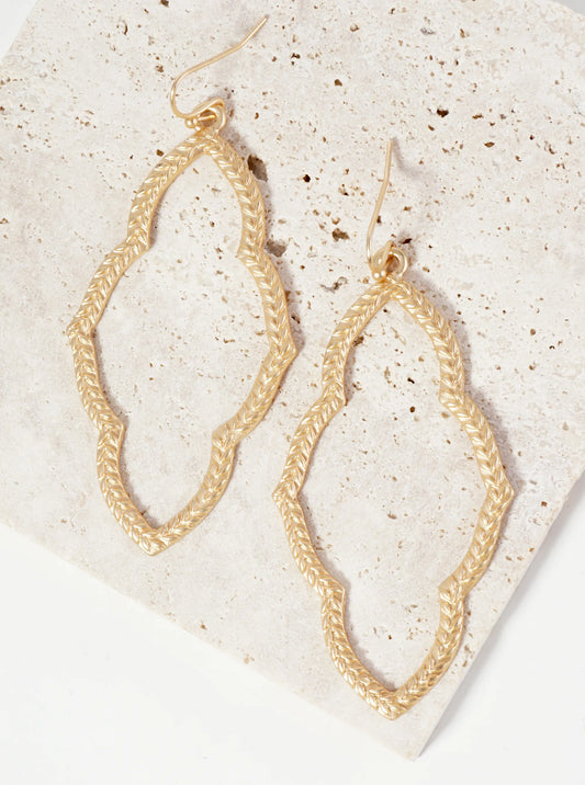 Textured Metal Elongated Quatrefoil Drop Dangle Earrings