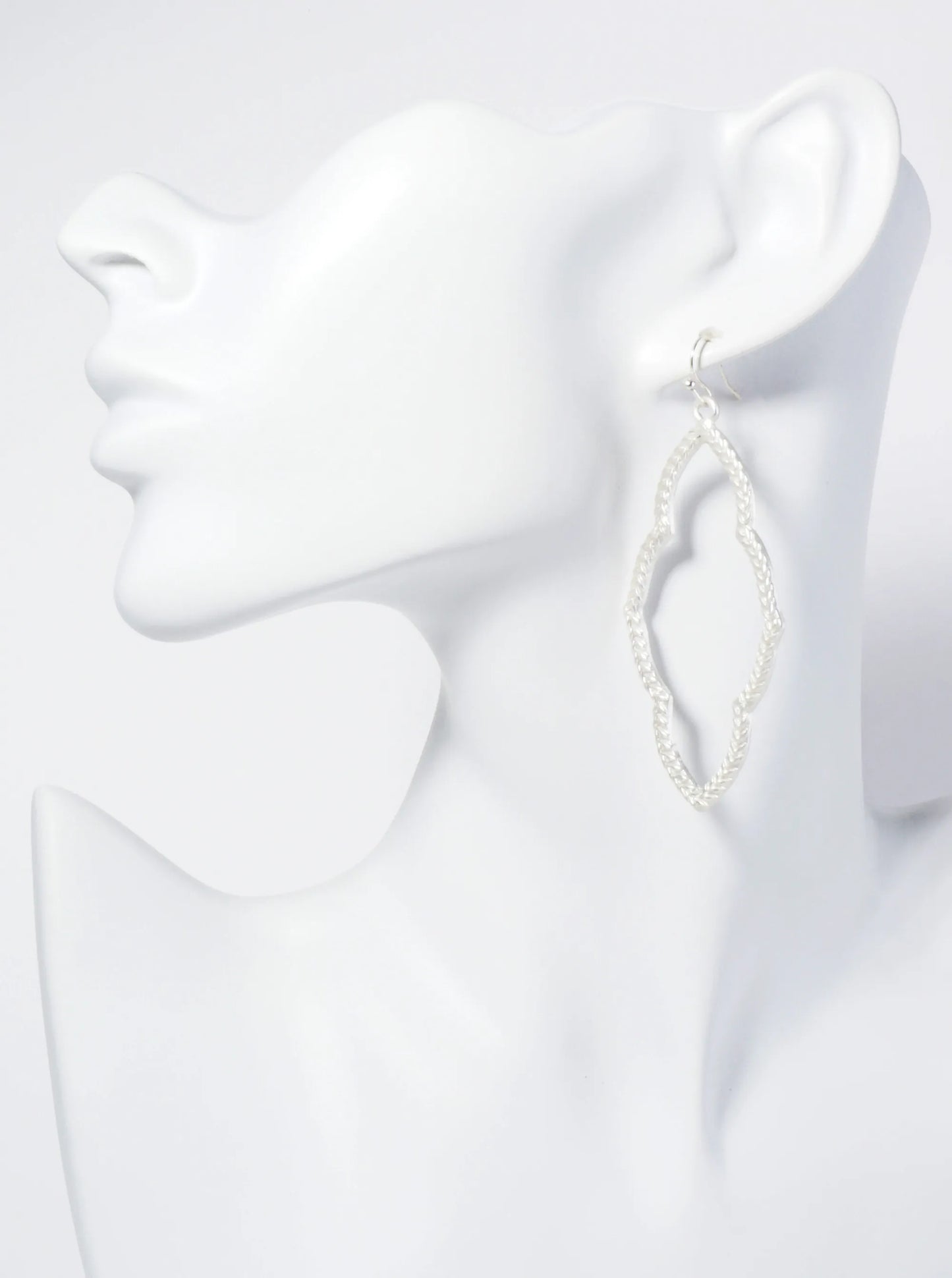 Textured Metal Elongated Quatrefoil Drop Dangle Earrings
