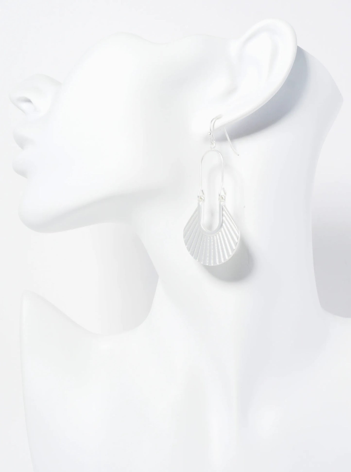 Textured Metal Fan Shape Geometric Dangle Earrings