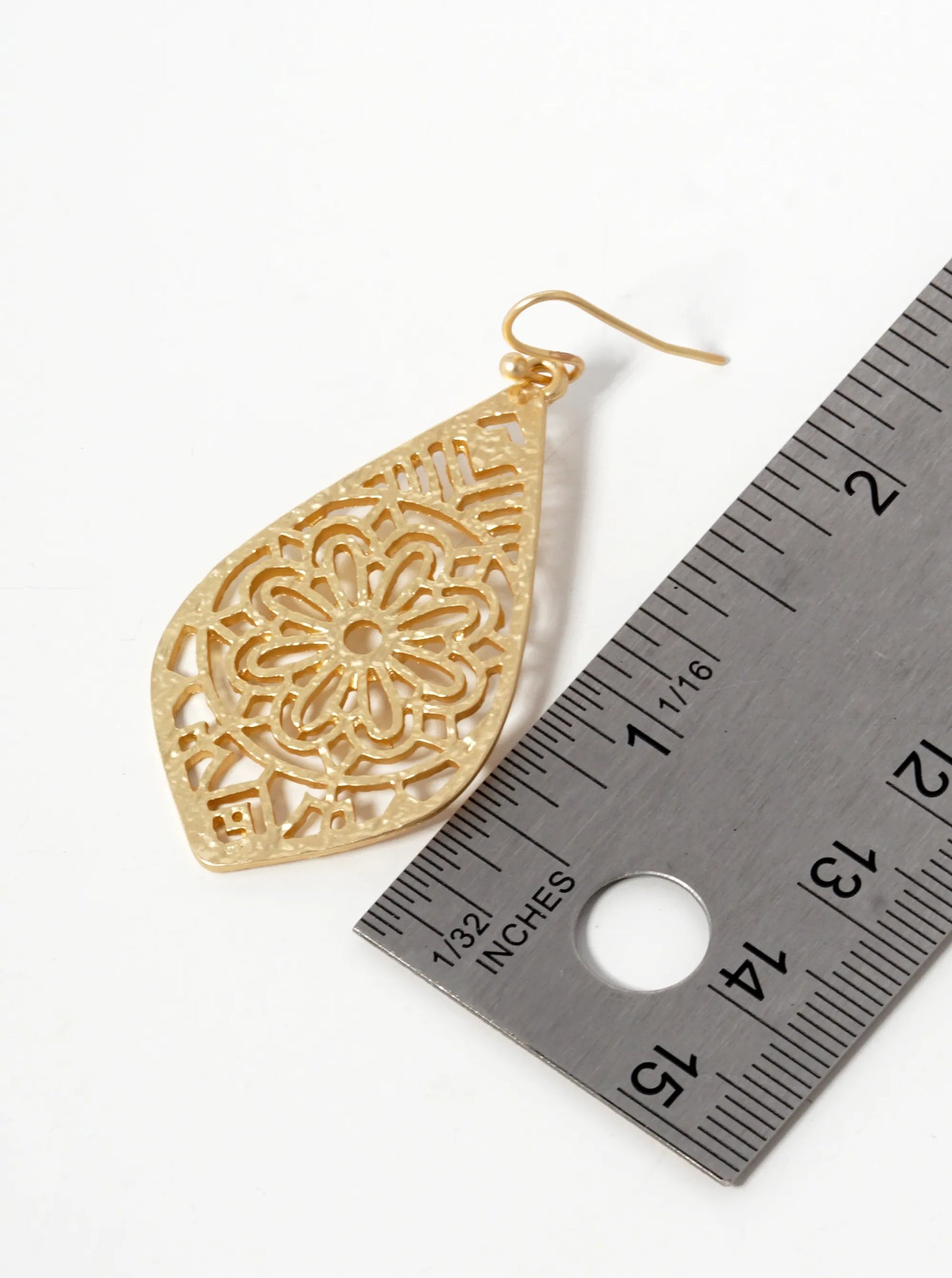 Textured Metal Filigree Dangle Drop Earrings
