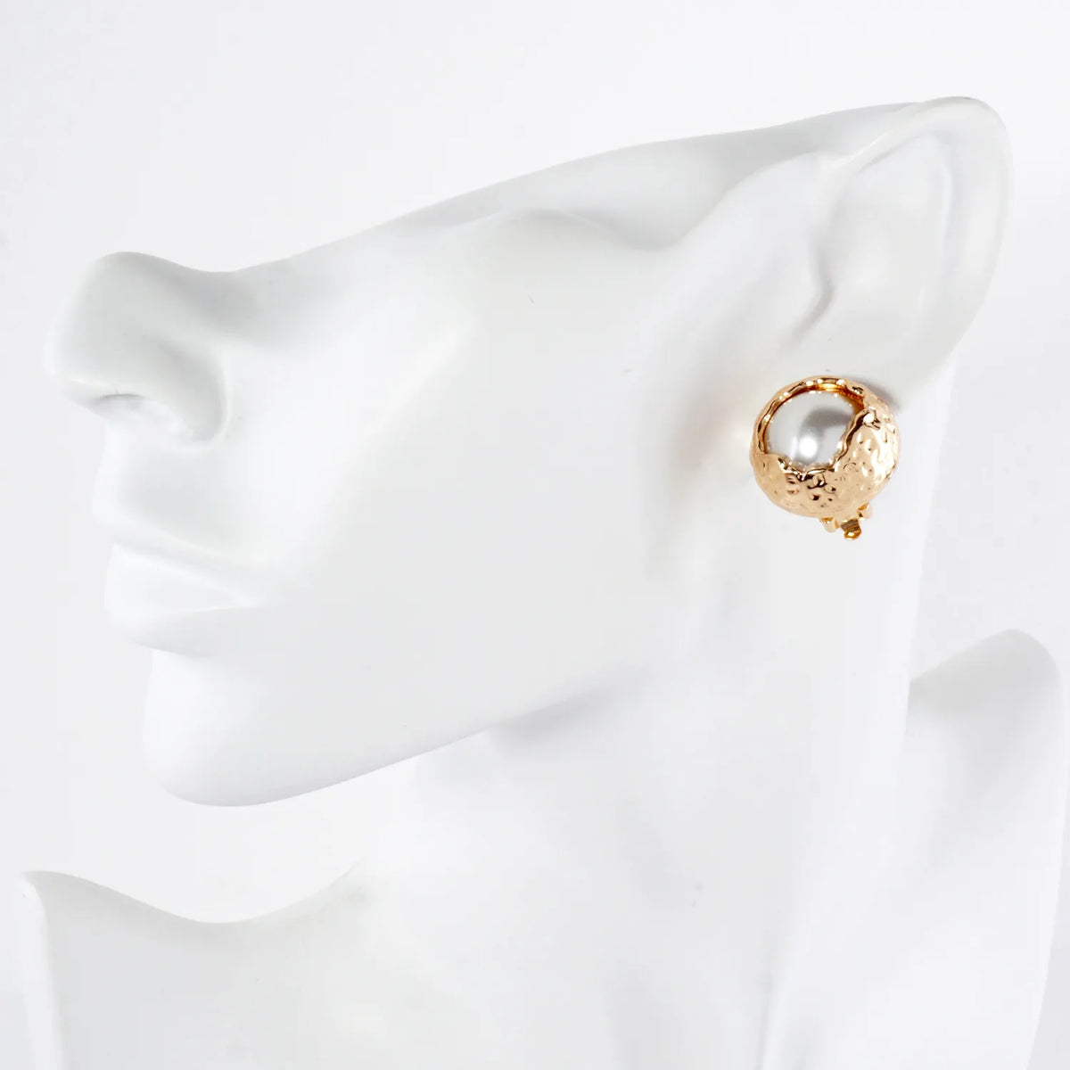 Textured Metal Framed Pearl Clip-On Earrings