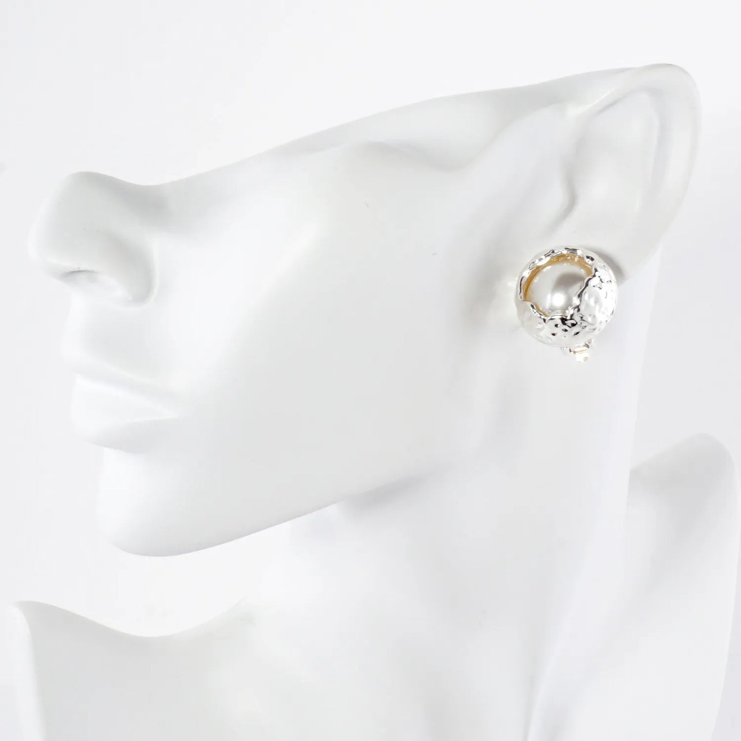 Textured Metal Framed Pearl Clip-On Earrings