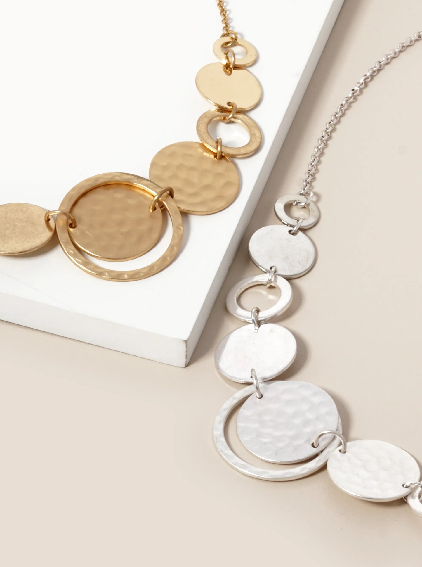 Textured Metal Graduated Multi-Circle Pendant Necklace
