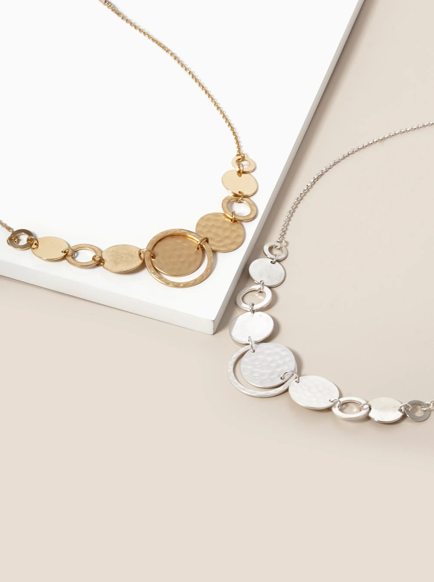Textured Metal Graduated Multi-Circle Pendant Necklace