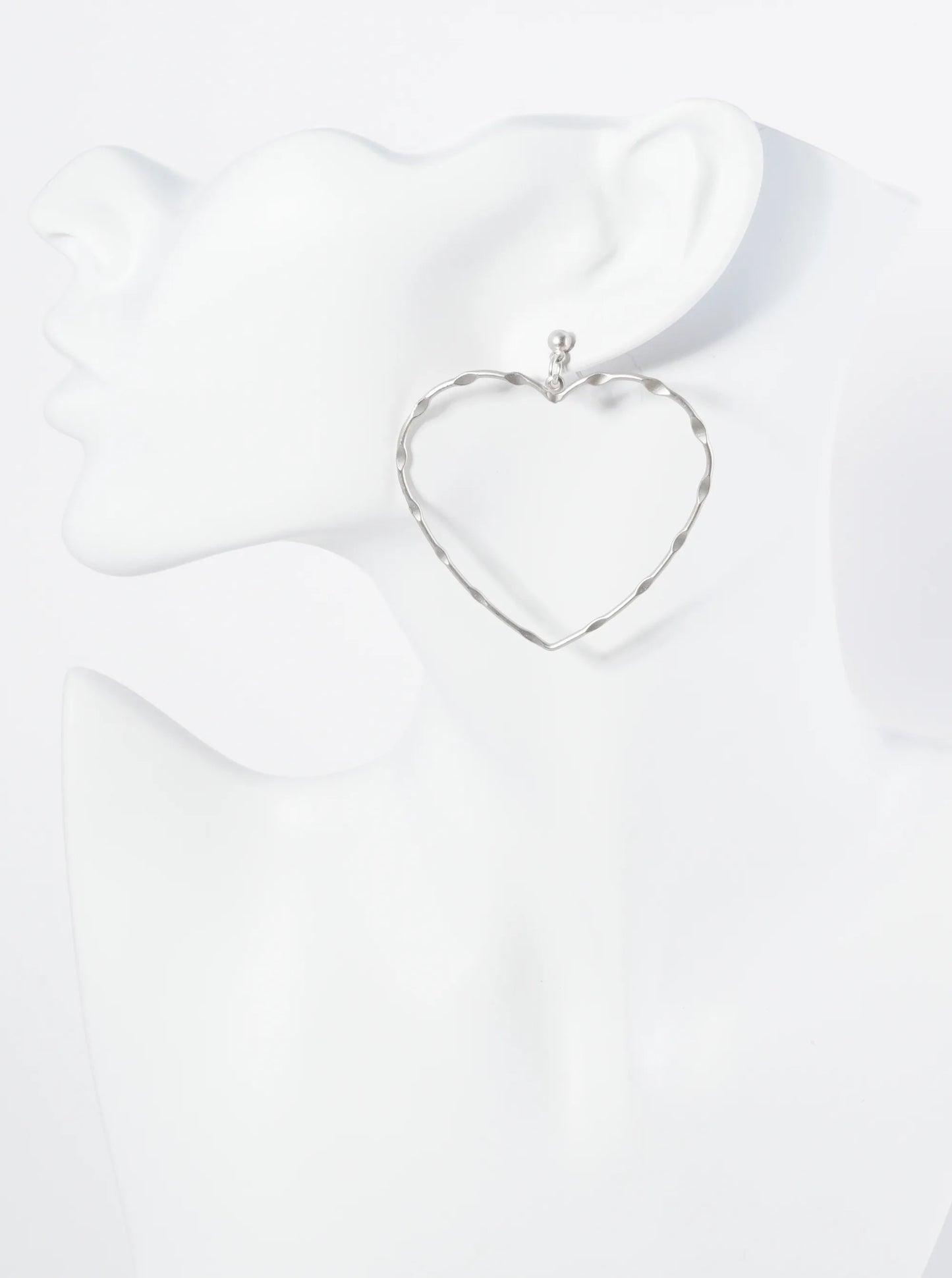 Textured Metal Heart Drop Post Earrings