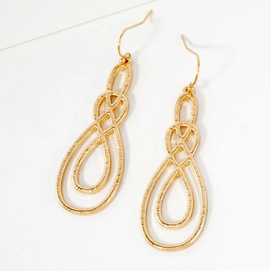 Textured Metal Intertwined Infinity Dangle Earrings