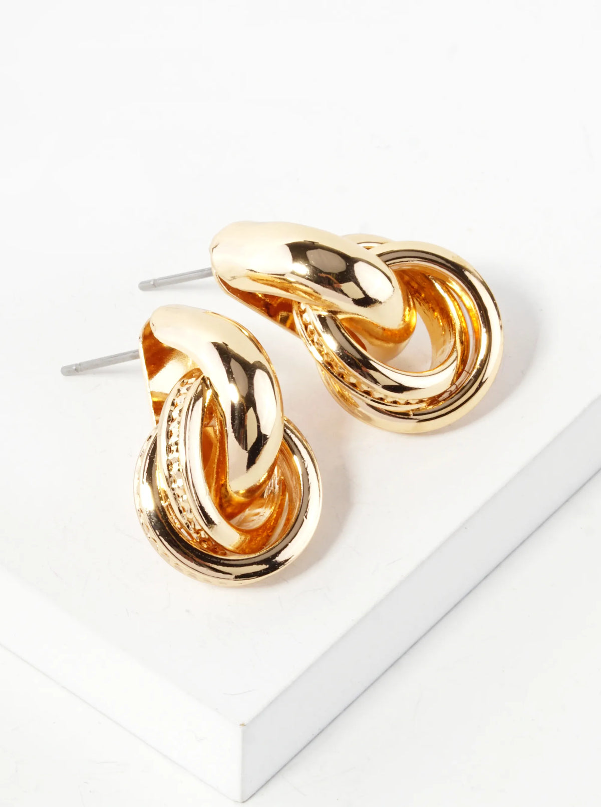 Textured Metal Knot Door Knocker Stud Earrings