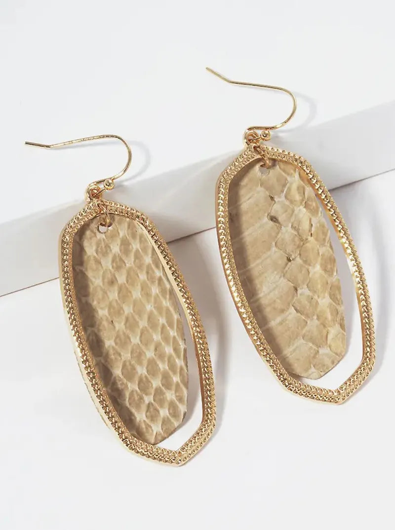 Textured Metal Leatherette Dangle Drop Earrings