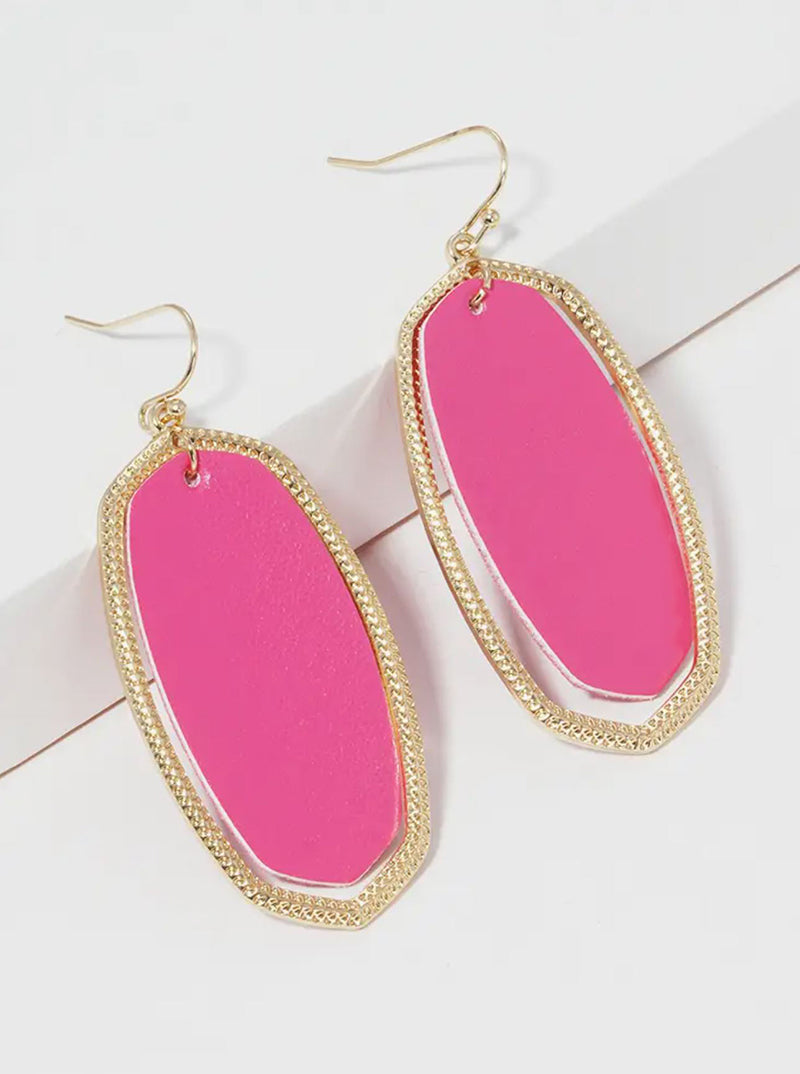 Textured Metal Leatherette Dangle Drop Earrings