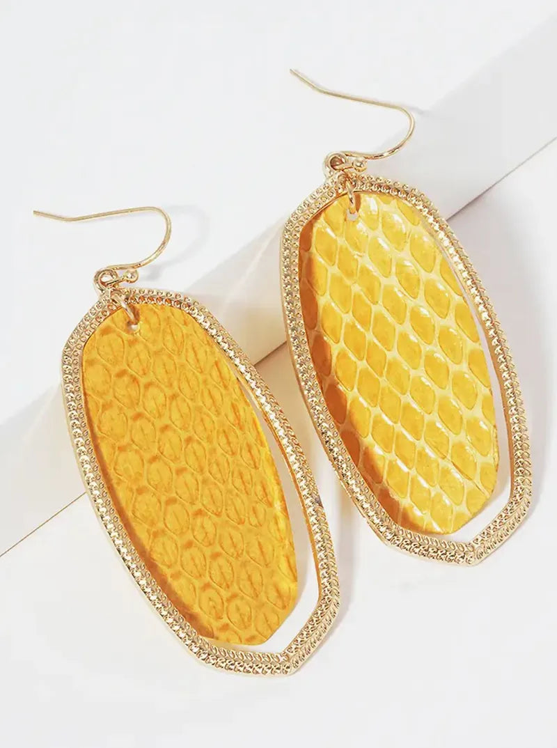 Textured Metal Leatherette Dangle Drop Earrings