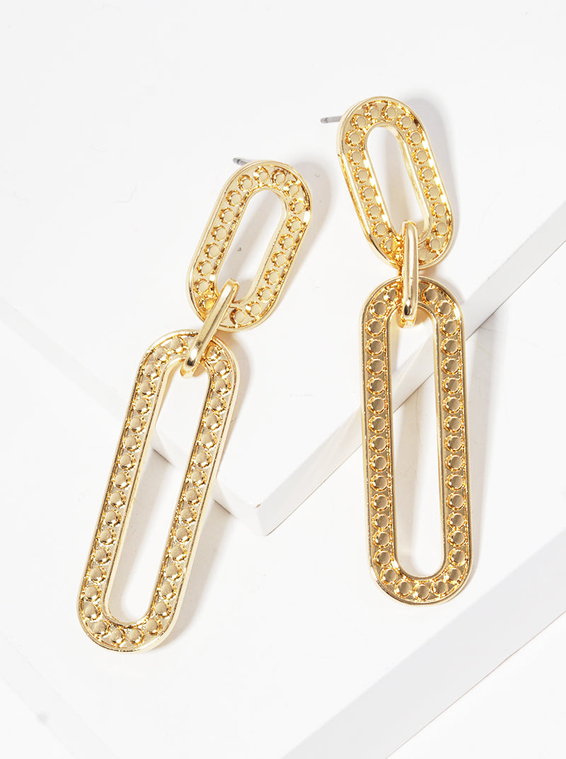 Textured Metal Link Chain Post Drop Earrings