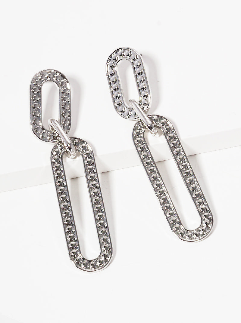 Textured Metal Link Chain Post Drop Earrings