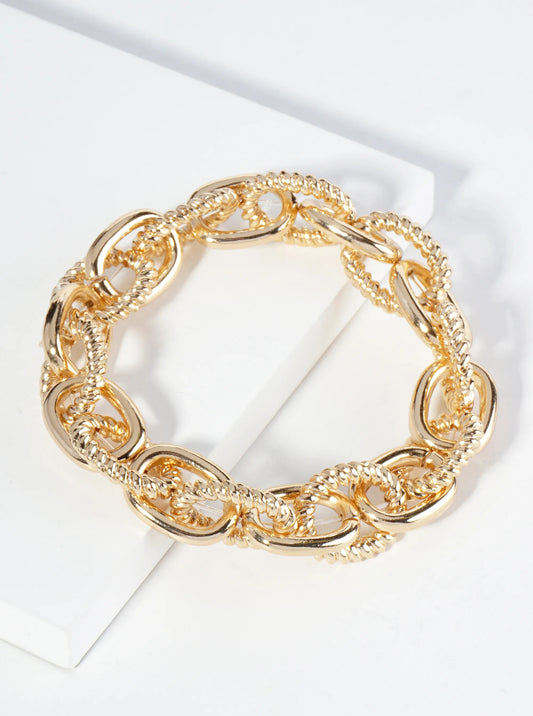 Textured Metal Link Chain Stretch Bracelet