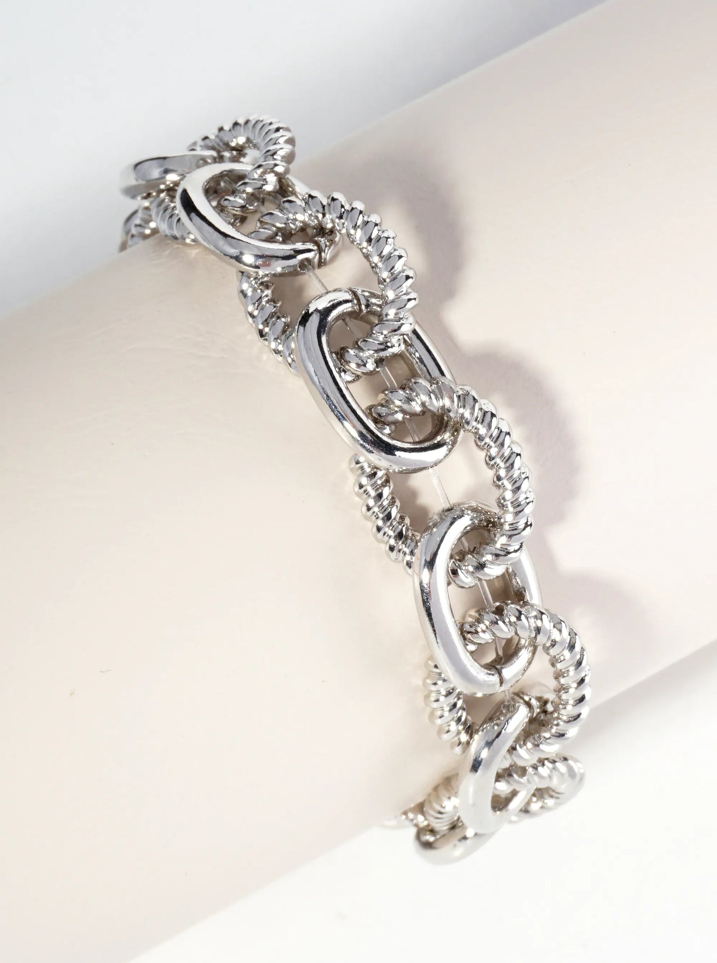 Textured Metal Link Chain Stretch Bracelet