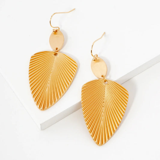Textured Metal Marquise Leaf Drop Dangle Earrings