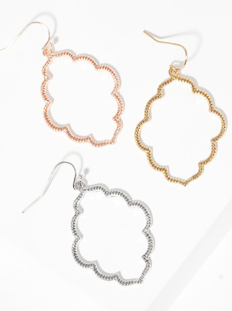 Textured Metal Moroccan Shape Dangle Drop Earrings