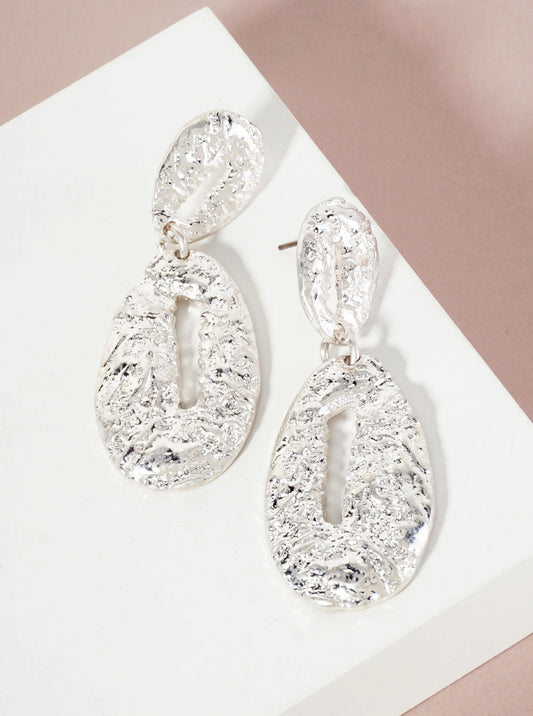 Textured Metal Organic Double Oval Drop Statement Earrings With-Titanium-Post