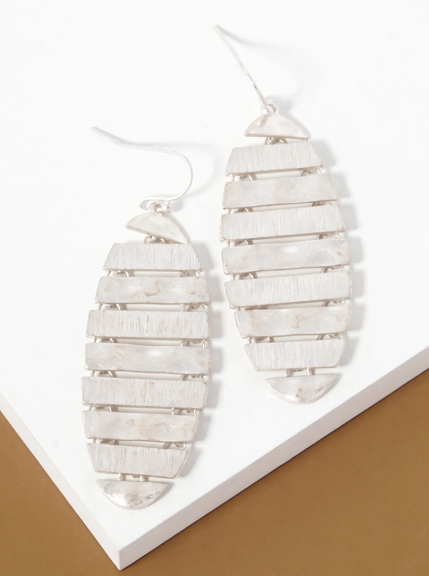 Textured Metal Oval Shape Dangle Drop Earrings