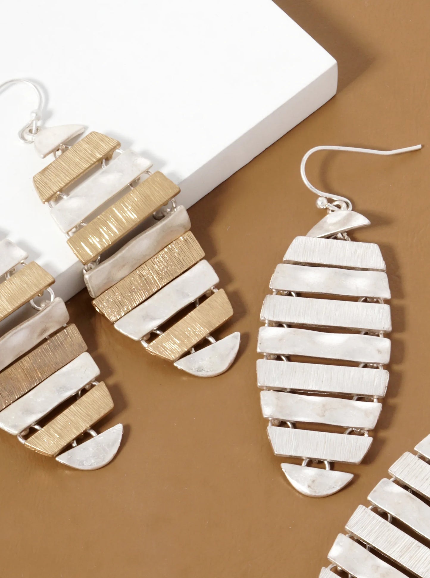 Textured Metal Oval Shape Dangle Drop Earrings