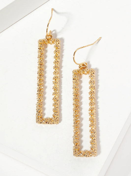 Textured Metal Rectangle Dangle Drop Earrings