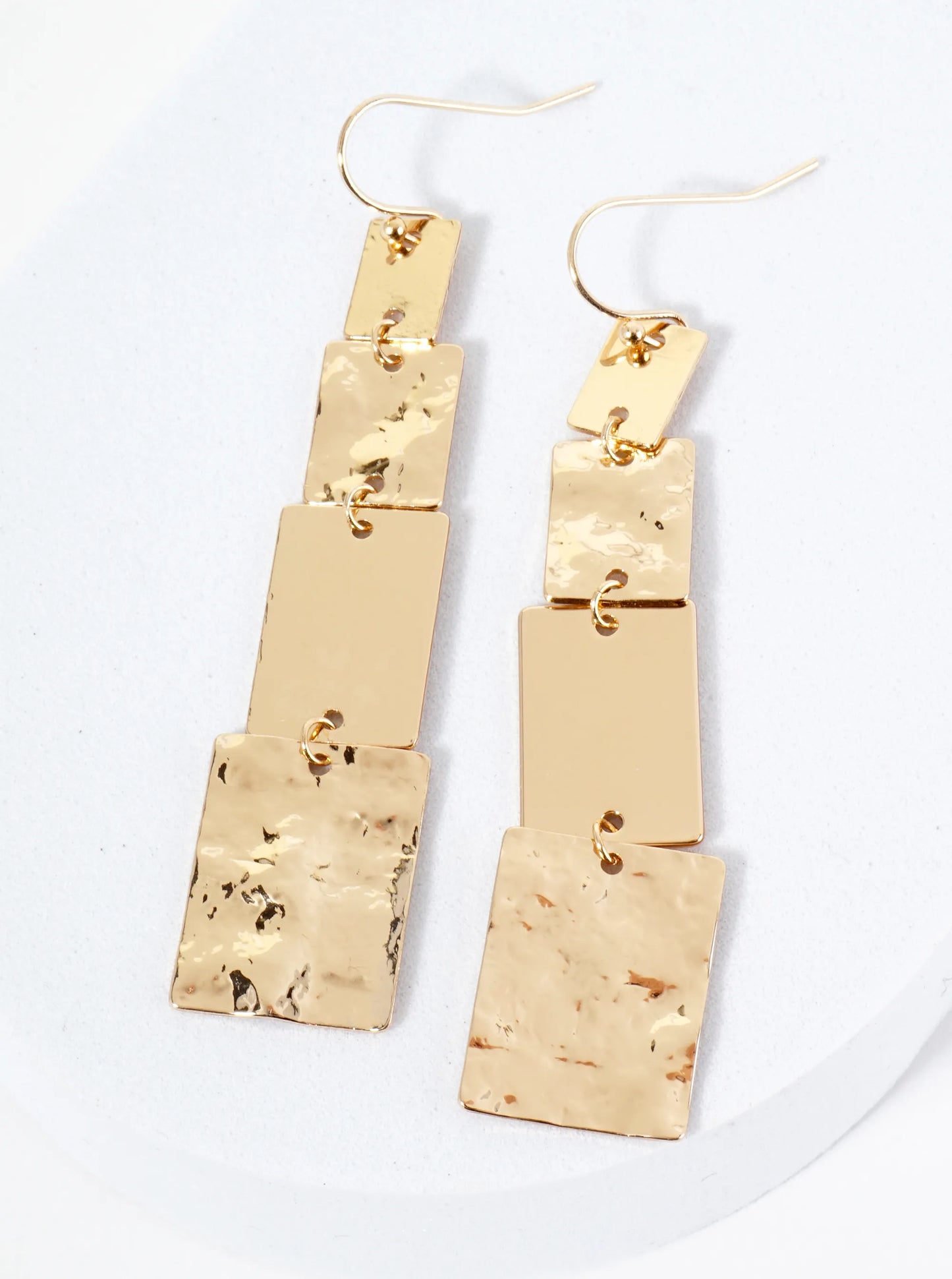 Textured Metal Rectangular Cascade Dangle Earrings