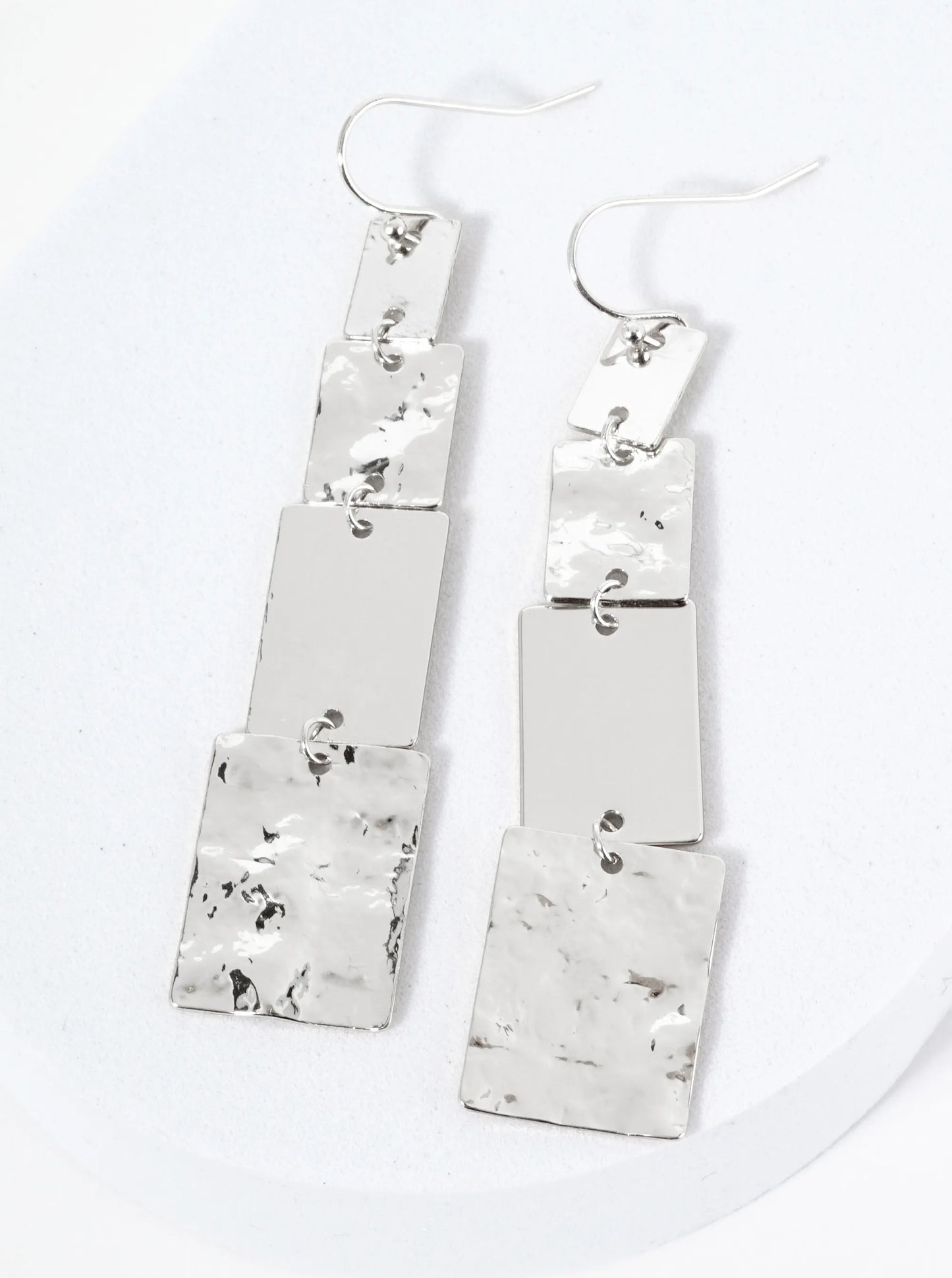 Textured Metal Rectangular Cascade Dangle Earrings