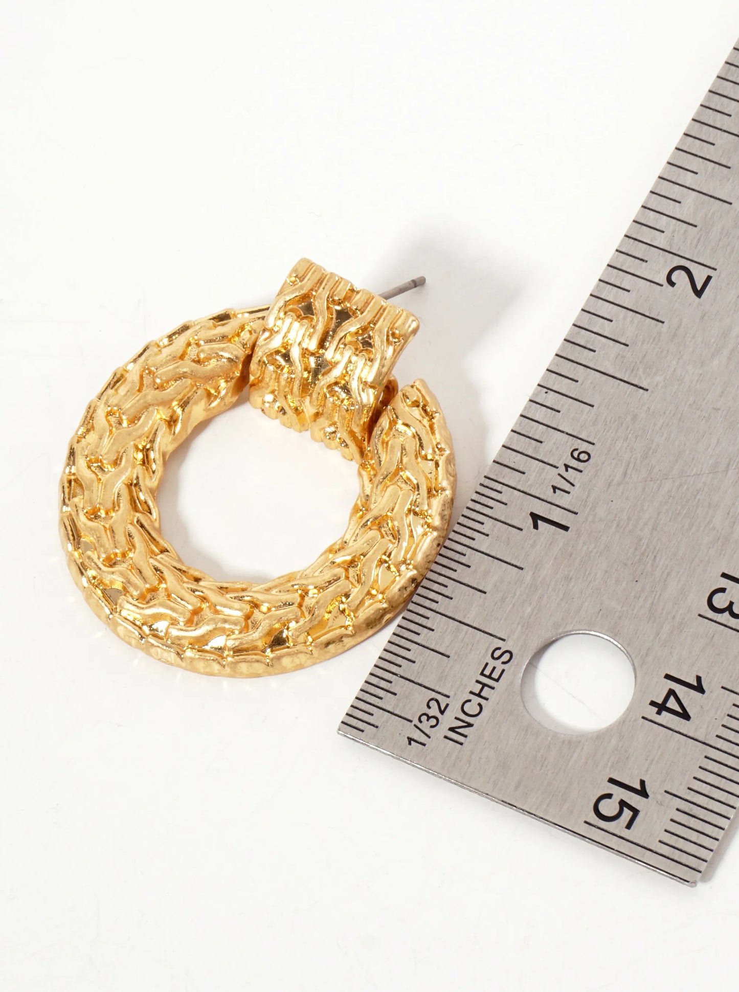 Textured Metal Round Doorknocker Design Earrings With-Titanium-Post