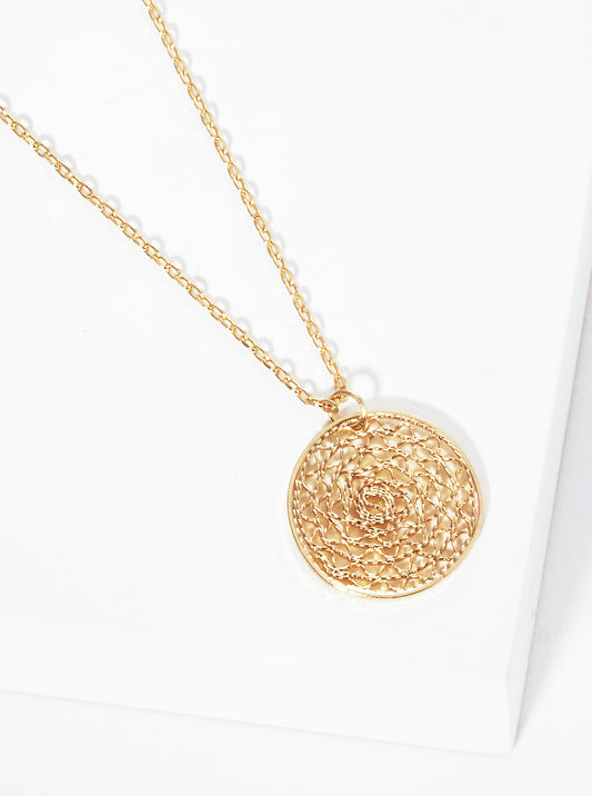 Textured Metal Round Filigree Pendant Dainty Necklace