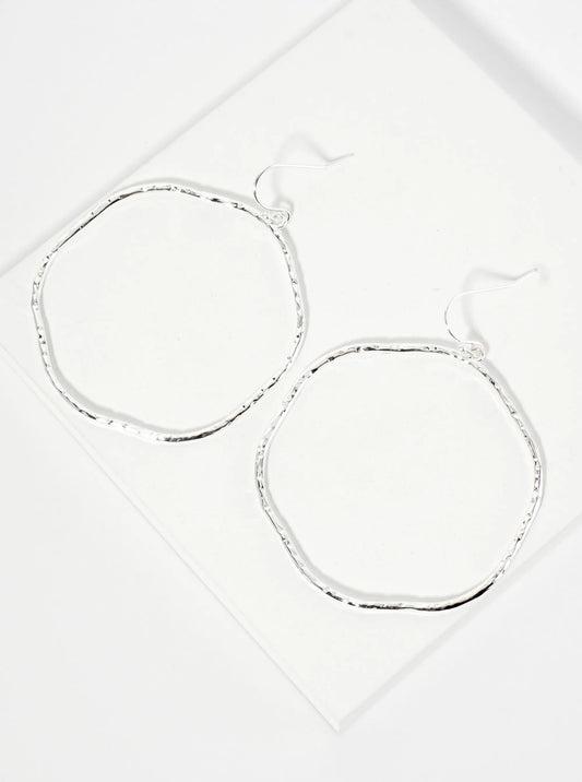 Textured Metal Rounded Hexagon Drop Dangle Earrings