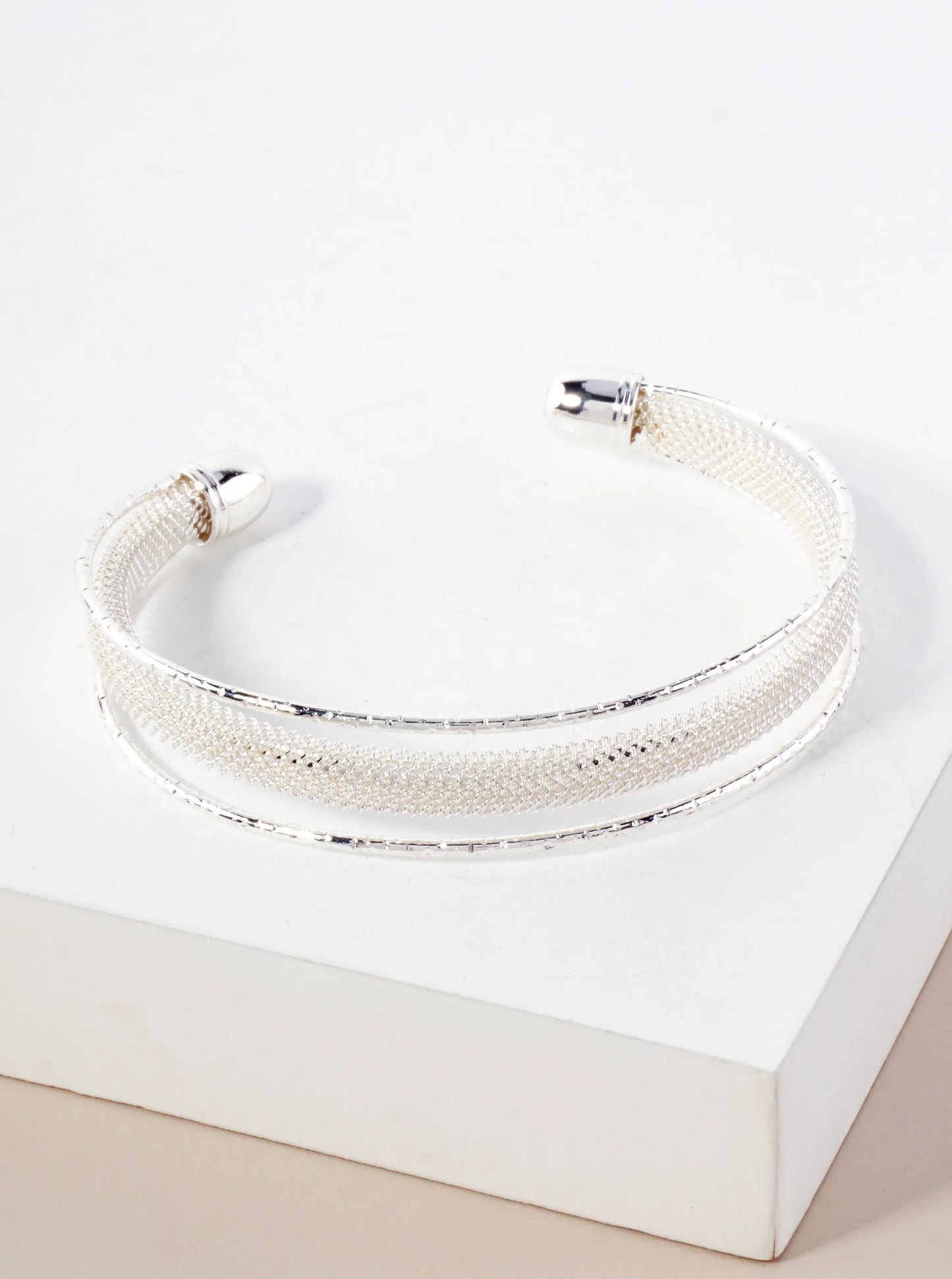 Textured Metal Stretch Open Cuff Bracelet