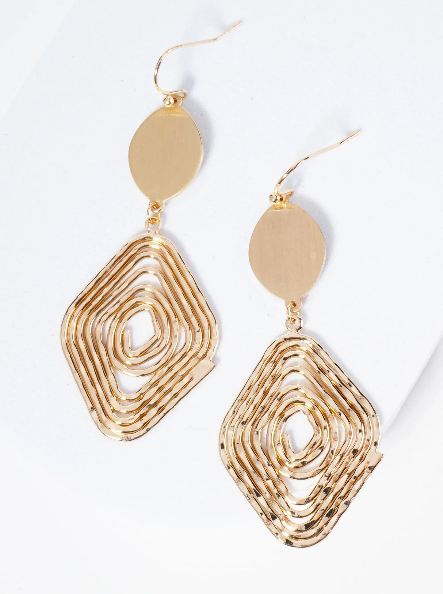 Textured Metal Swirl Rhombus Drop Dangle Earrings