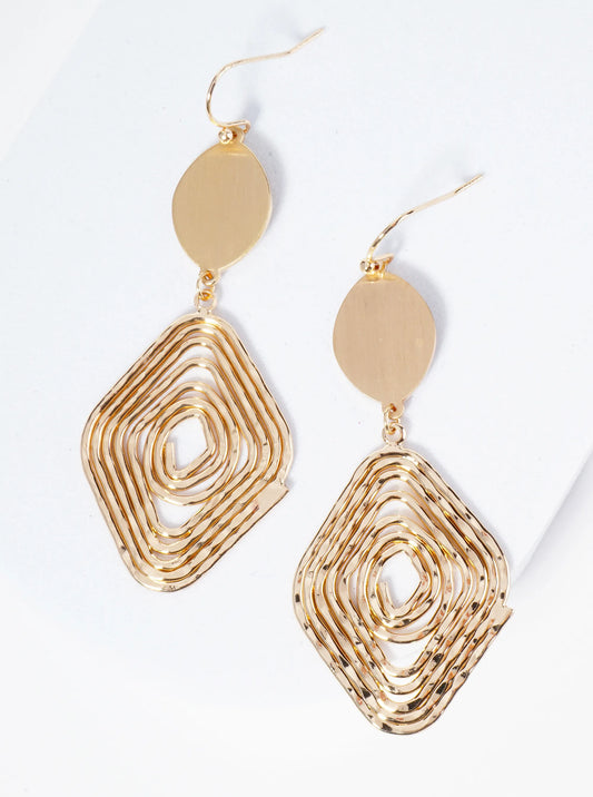 Textured Metal Swirl Rhombus Drop Dangle Earrings