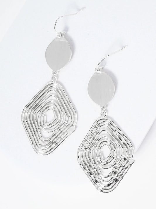 Textured Metal Swirl Rhombus Drop Dangle Earrings