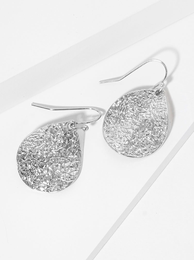 Textured Metal Teardrop Dangle Drop Earrings