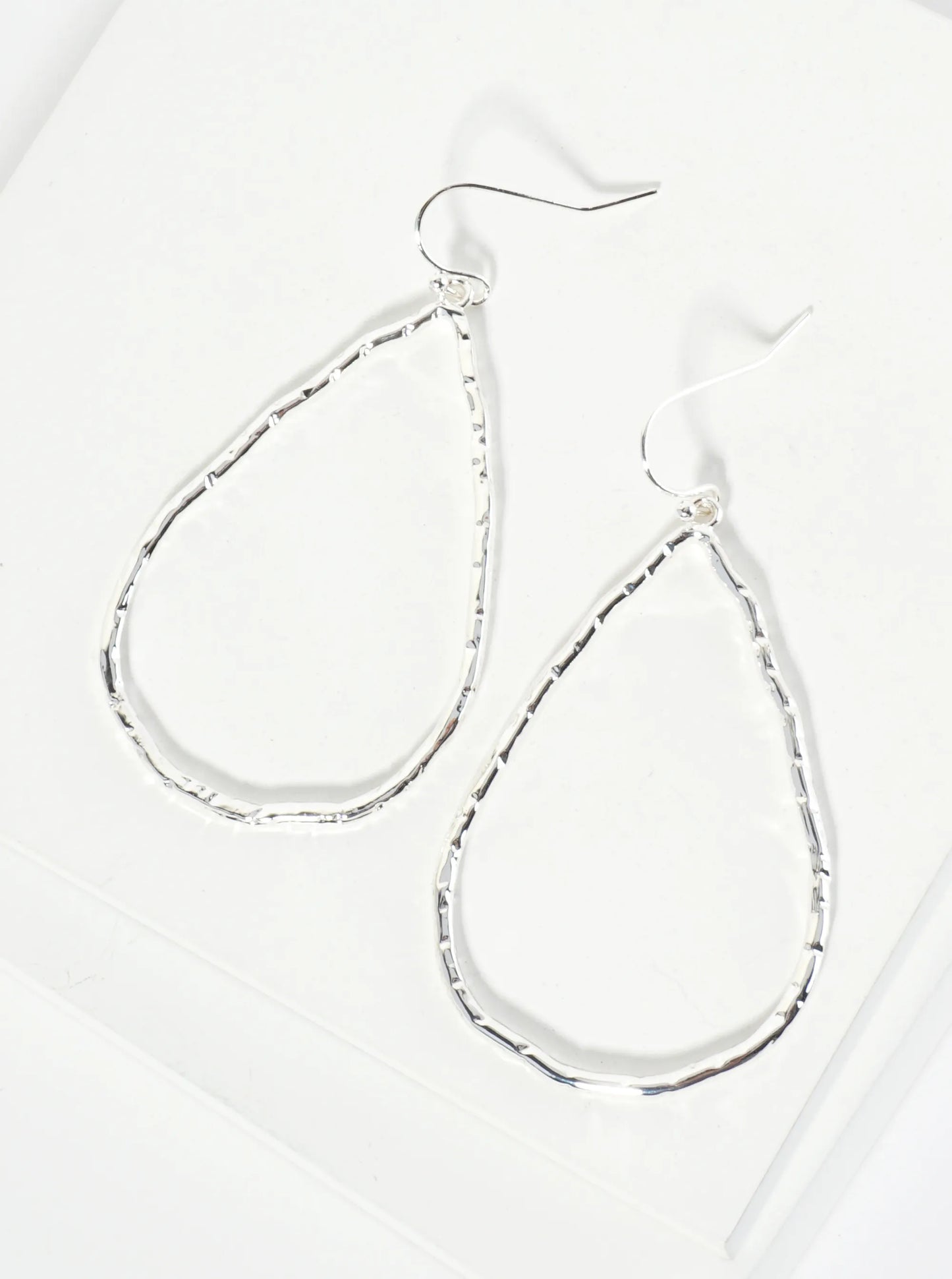 Textured Metal Teardrop Dangle Earrings