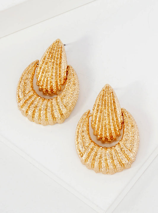 Textured Metal Teardrop Doorknocker Design Earrings With-Titanium-Post