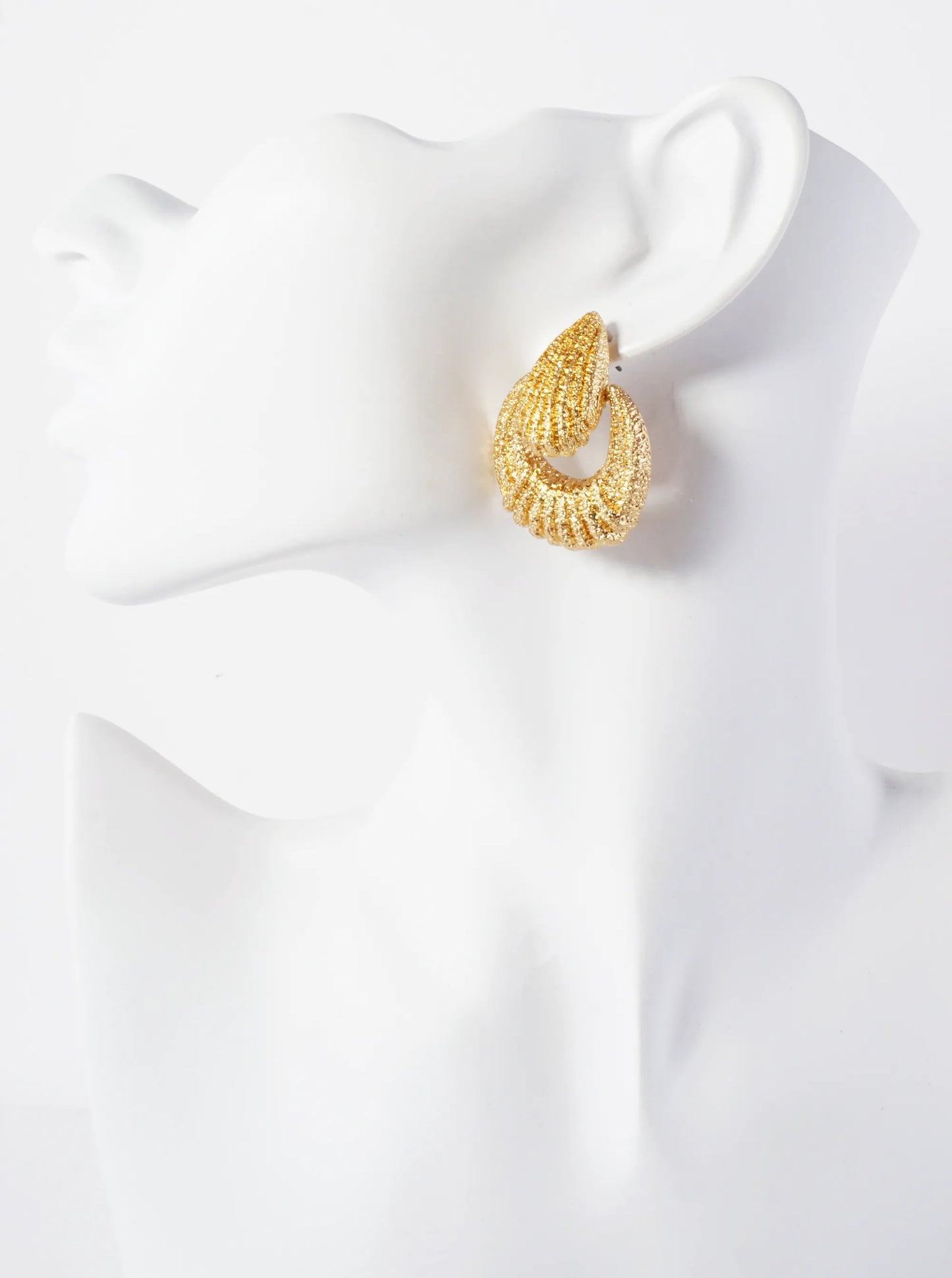 Textured Metal Teardrop Doorknocker Design Earrings With-Titanium-Post